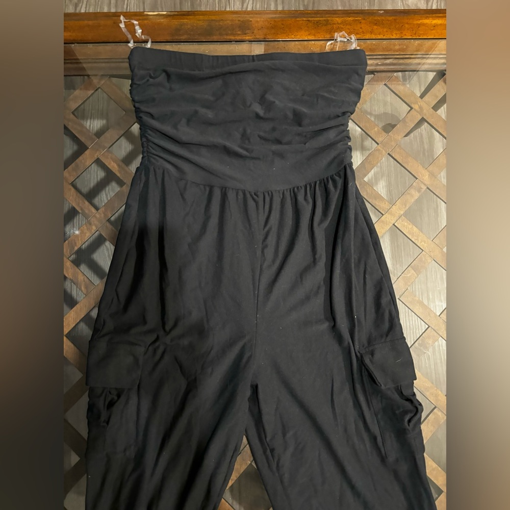 strapless black jumpsuit
